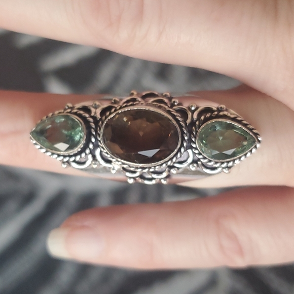 New Smoky Topaz & Tsavorite 925 Silver Statement Ring. - Picture 3 of 16
